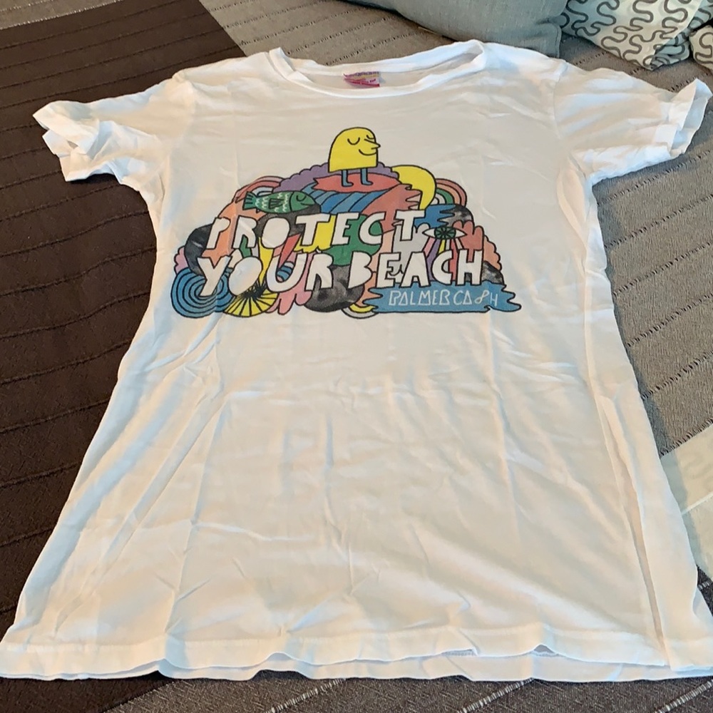 Palmer Cash L Protect Your Beach Retro Tee Shirt Free People White Multicolor